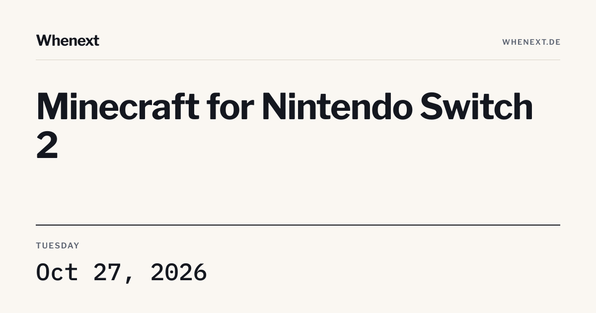 Minecraft for Nintendo Switch 2: October 27 · Countdown